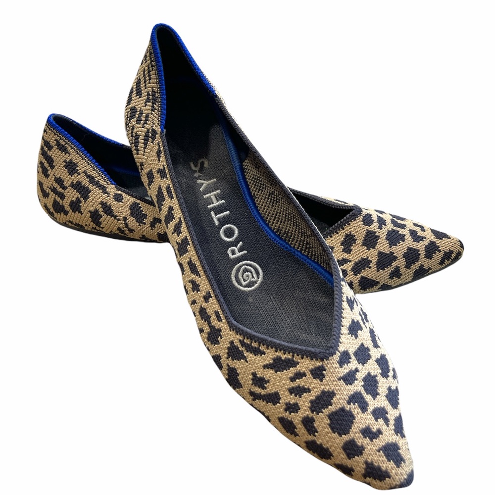 Rothys THE POINT Leopard Ballet Pointed Toe Shoe Flat Knit